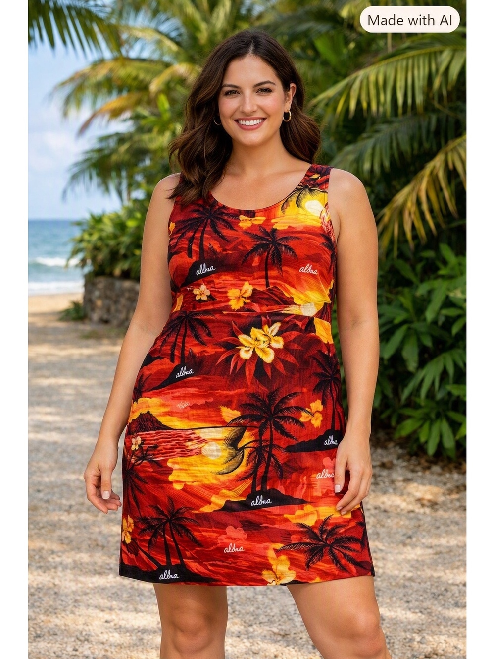 Hilo Hattie Hawaiian Original Red Tropical Sunset Rayon Dress Size 12 - Vacation